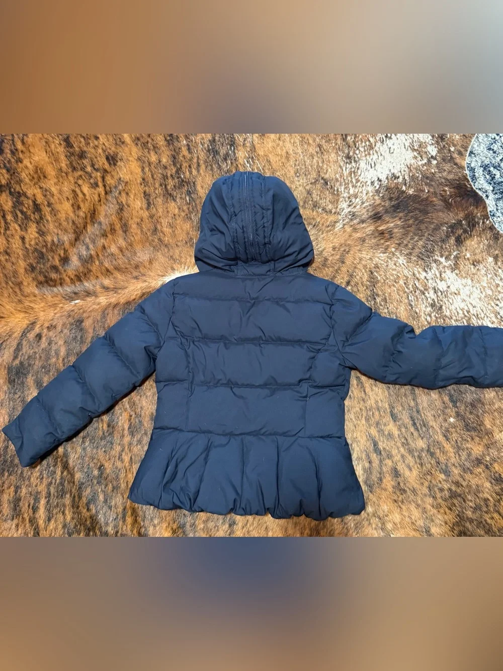 Ralph Lauren Puffer Jacket Girls Sz M 8-10 Navy Down Snap Hooded Pink Pony